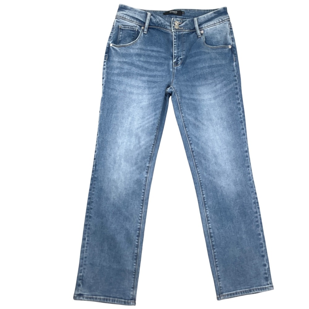 Hudson LA Jeans Womens 8 Blue Stonewash Button Flap Straight Leg Stretch Denim